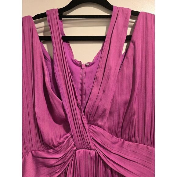 Anthropologie Deep V Neck Vibrant Purple‎ Mini Dress Size 12 Flowy, Lined EUC - Picture 6 of 13
